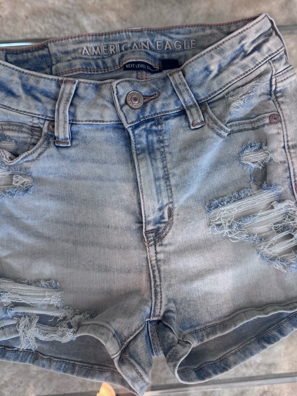 American Eagle Outfitters Light Blue Distressed Denim Jean Shorts